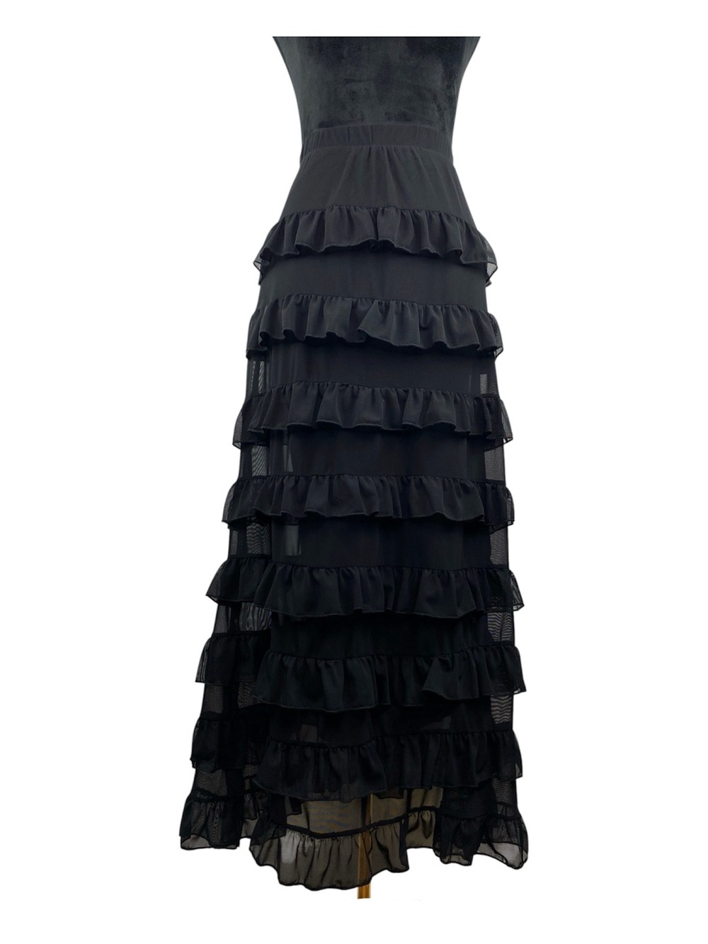 Social Collision Goth Y2K Black Tiered Ruffle Sheer Overlay Maxi Skirt Sz Small